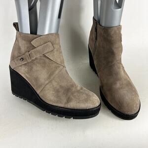 Eillen Fisher Ankle Bootie Women 11 Brown Leather Round Toe Zip Wedge Heel Boots
